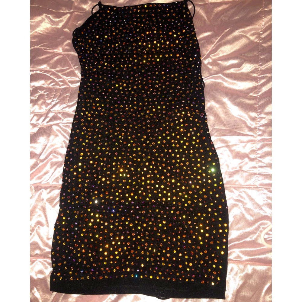 Black rhinestone mini dress